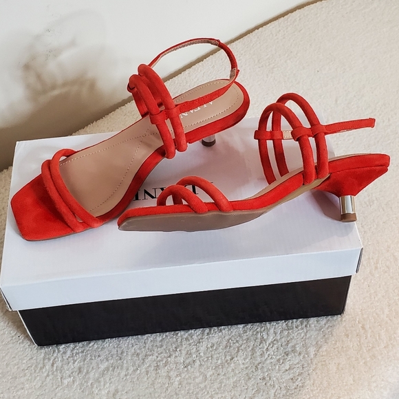 #23 Alfani Womens Paulina Red Open-Toed Ankle Strap Kitten Heels Shoes - Picture 4 of 7